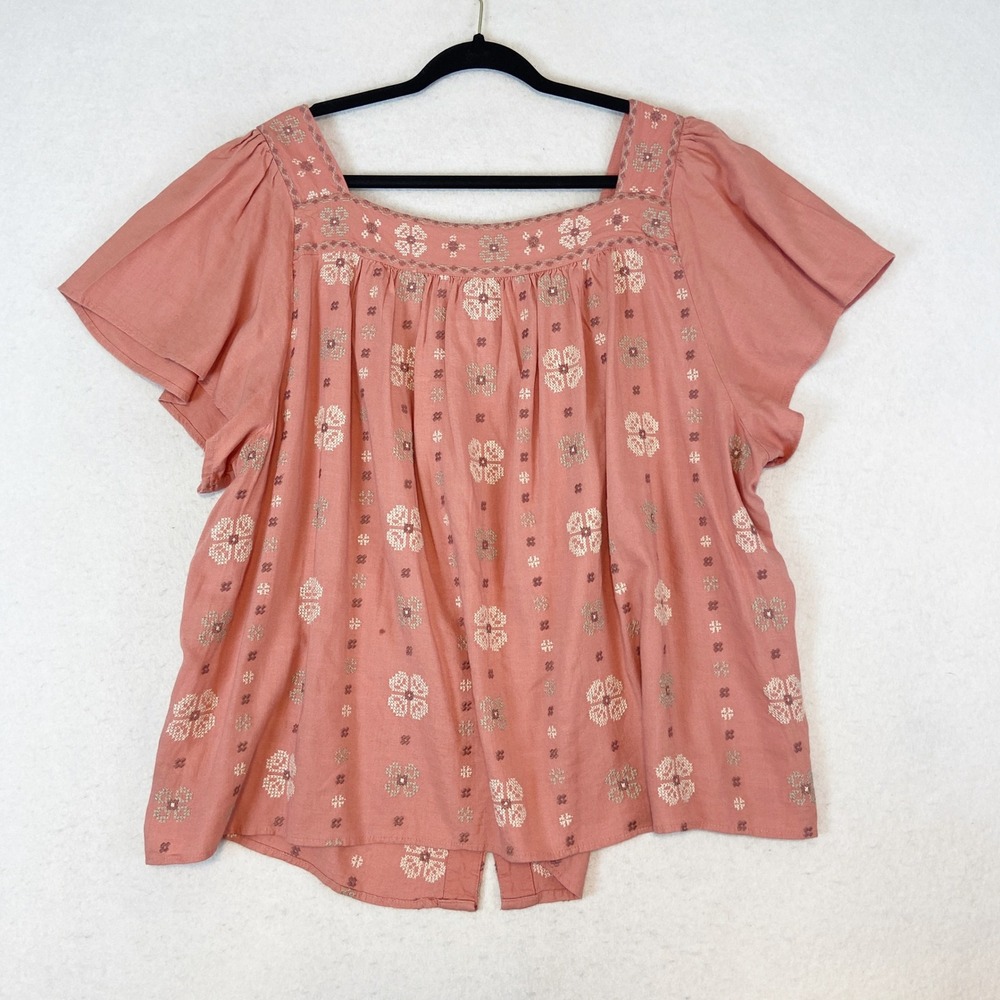 LOT Torrid Embroidered Peasant Tops Square‎ Neck Button Front Milkmaid Prairie - Picture 2 of 10